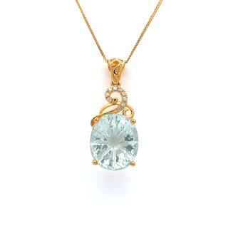 14K Yellow Gold Pendant with 4.33 ct Natural Beryl & Diamonds – IGI Certified