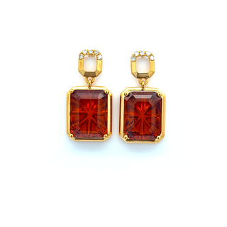14K Yellow Gold Earrings with 5.49 ct Natural Garnets & Diamonds – IGI Certified