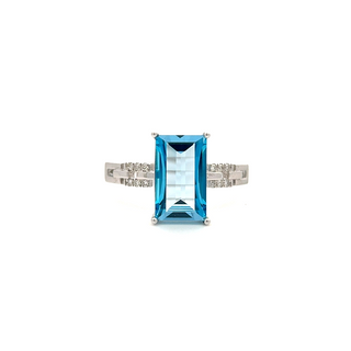 14K White Gold Ring with 2.58 ct Natural Blue Topaz & Diamonds – IGI Certified