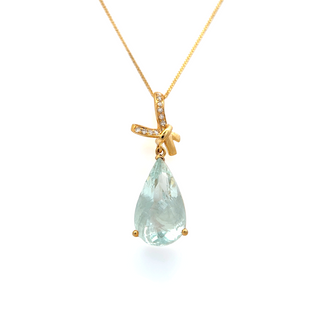 14K Yellow Gold Pendant with 4.24 ct Natural Light Blue Beryl & Diamonds – IGI Certified