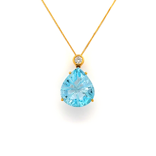 14K Yellow Gold Pendant with 8.25 ct Natural Blue Topaz & Diamond – IGI Certified