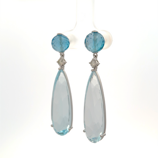 14K White Gold Earrings with 41.25 ct Natural Blue Topaz & Diamonds – IGI Certified