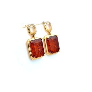 14K Yellow Gold Earrings with 5.49 ct Natural Garnets & Diamonds – IGI Certified