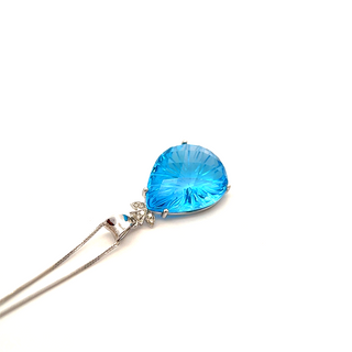 14K White Gold Pendant with 11.67 ct Natural Blue Topaz & Diamonds – IGI Certified
