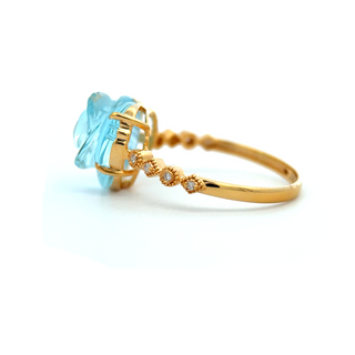 14K Yellow Gold Ring with 5.53 ct Natural Blue Topaz & Diamonds – IGI Certified