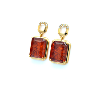 14K Yellow Gold Earrings with 5.49 ct Natural Garnets & Diamonds – IGI Certified