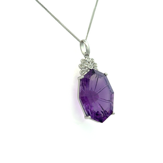 14K White Gold Pendant with 7.61 ct Natural Amethyst & Diamonds – IGI Certified