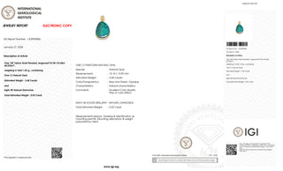 14K Yellow Gold Pendant with 3.68 ct Natural Opal & Diamonds – IGI Certified