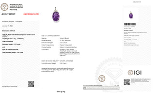 14K White Gold Pendant with 7.61 ct Natural Amethyst & Diamonds – IGI Certified
