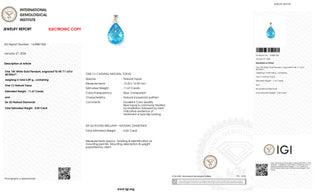 14K White Gold Pendant with 11.67 ct Natural Blue Topaz & Diamonds – IGI Certified