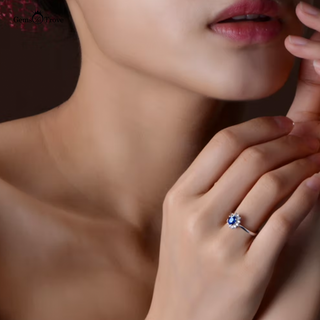 Sapphire Gold Ring Flower Halo