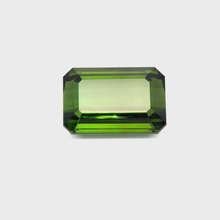 360° view of a 29.65ct olive green rectangular tourmaline gemstone.