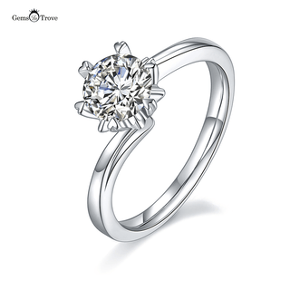 Curve Snowflake Solitaire 6 Claws Moissanite Ring in Sterling Silver