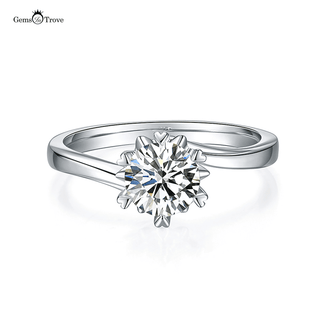 Curve Snowflake Solitaire 6 Claws Moissanite Ring in Sterling Silver